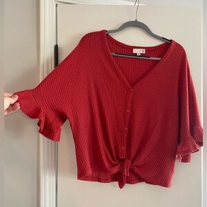 Orange/red button blouse with front tie